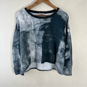 Helmut Lang Grey/White Abstract Cropped Cotton Sweatshirt Size Small Slouchy